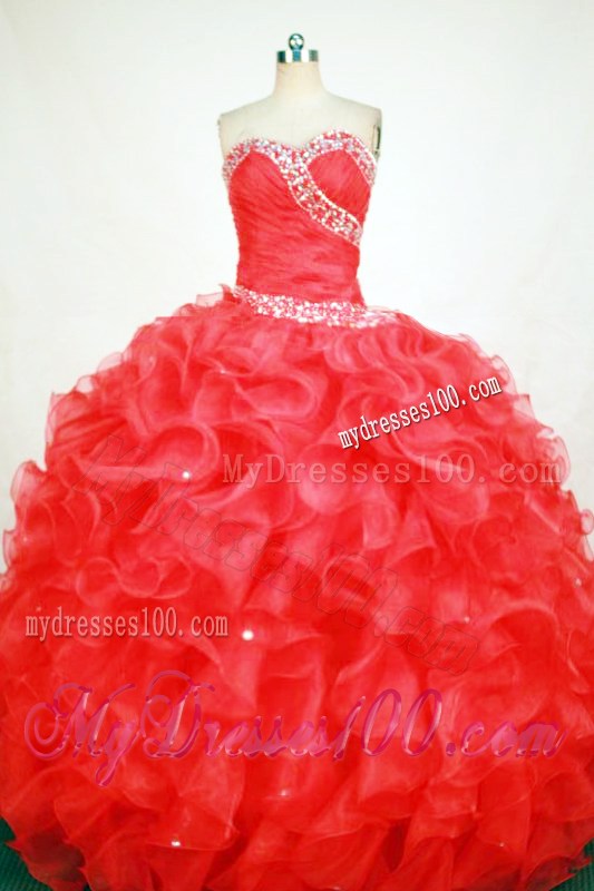Newest Sweetheart Beading Decoration Coral Red Quinceanera Dress